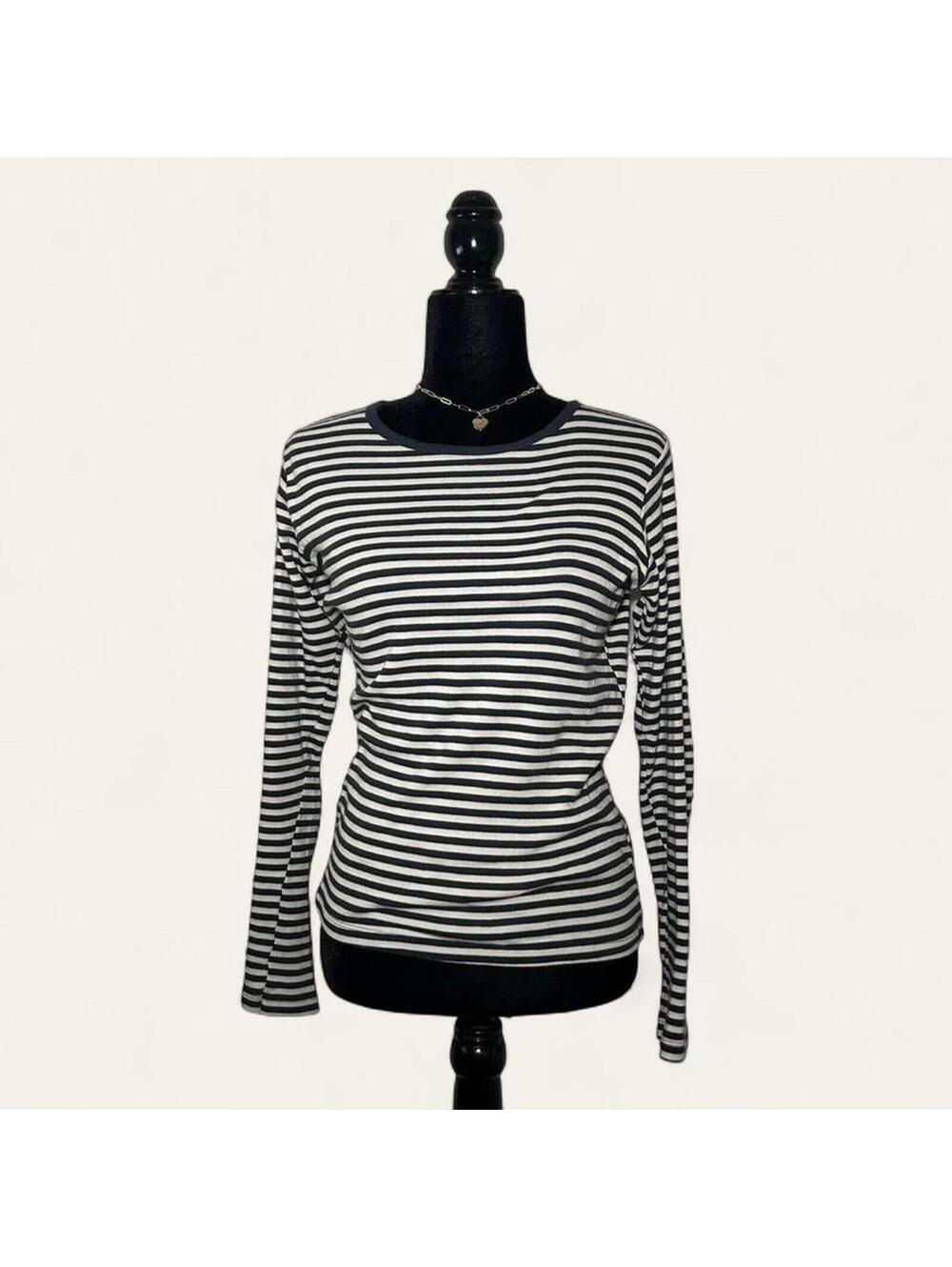 Brandy Melville Navy Blue And White Striped Long Sleeve Cotton Top